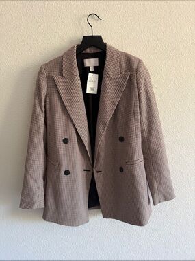 Chelsea28 Brown Black Houndstooth Double-Breasted Blazer NWT Size XXS